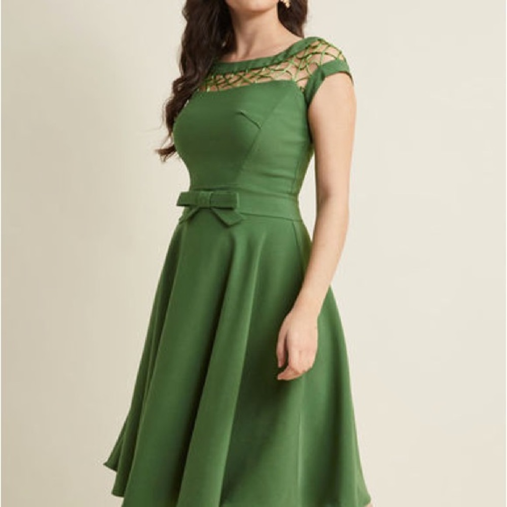 Mod Cloth Retro Dress Tatyana Green Net 1950s 50s Vintage Bow With Only A Wink M
